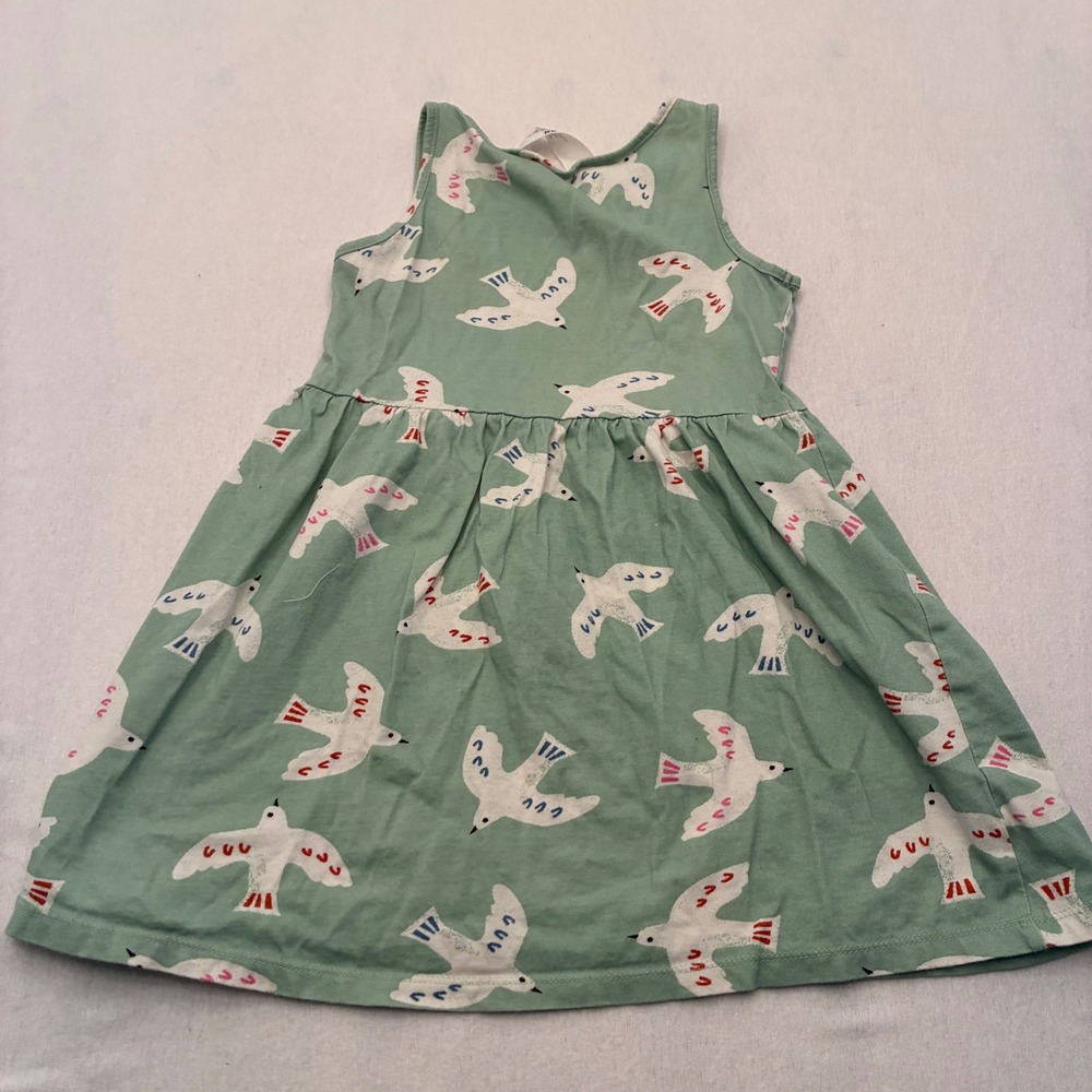 HM Kids Sage Green Dove Bird Print Sleeveless Jersey Dress Size 4-6Y 5T 6